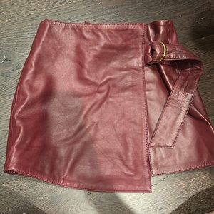 Burgundy Dark Red Leather Free People Understated Wrap Skirt